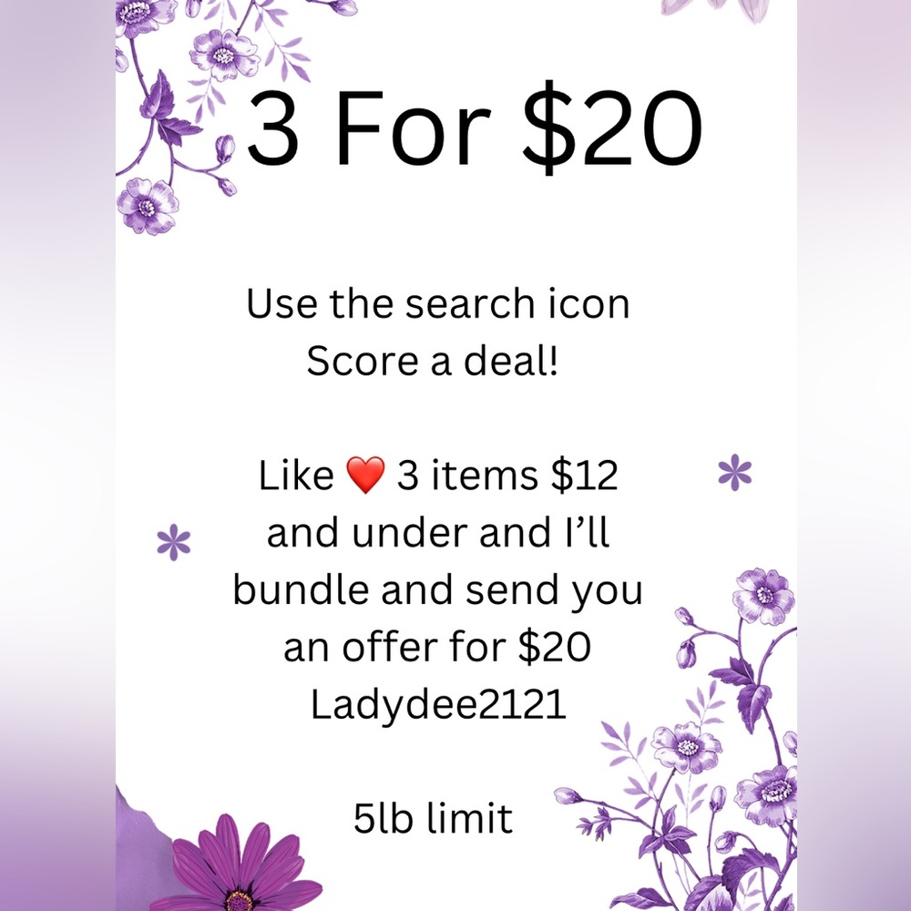 3 FOR $20 SALE